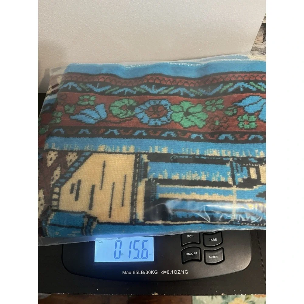 Vintage Muslim Prayer Rug Mat Islamic Blue Made in Saudi Arabia 24.5